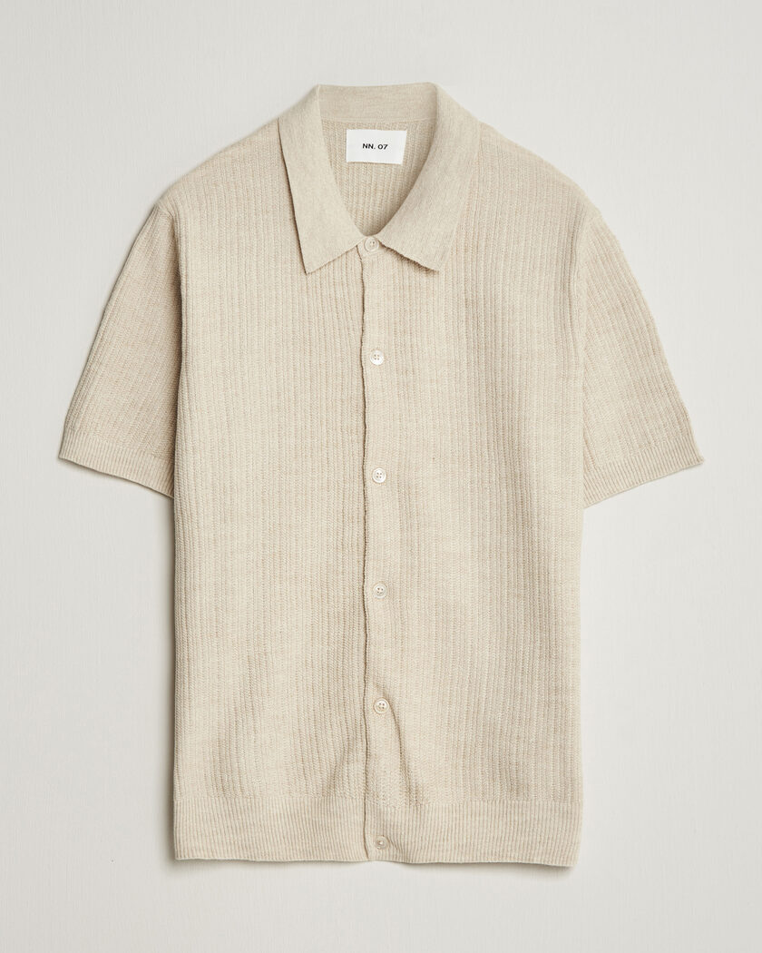 NN07 Nolan Knitted Short Sleeve Shirt Ivory – Beige