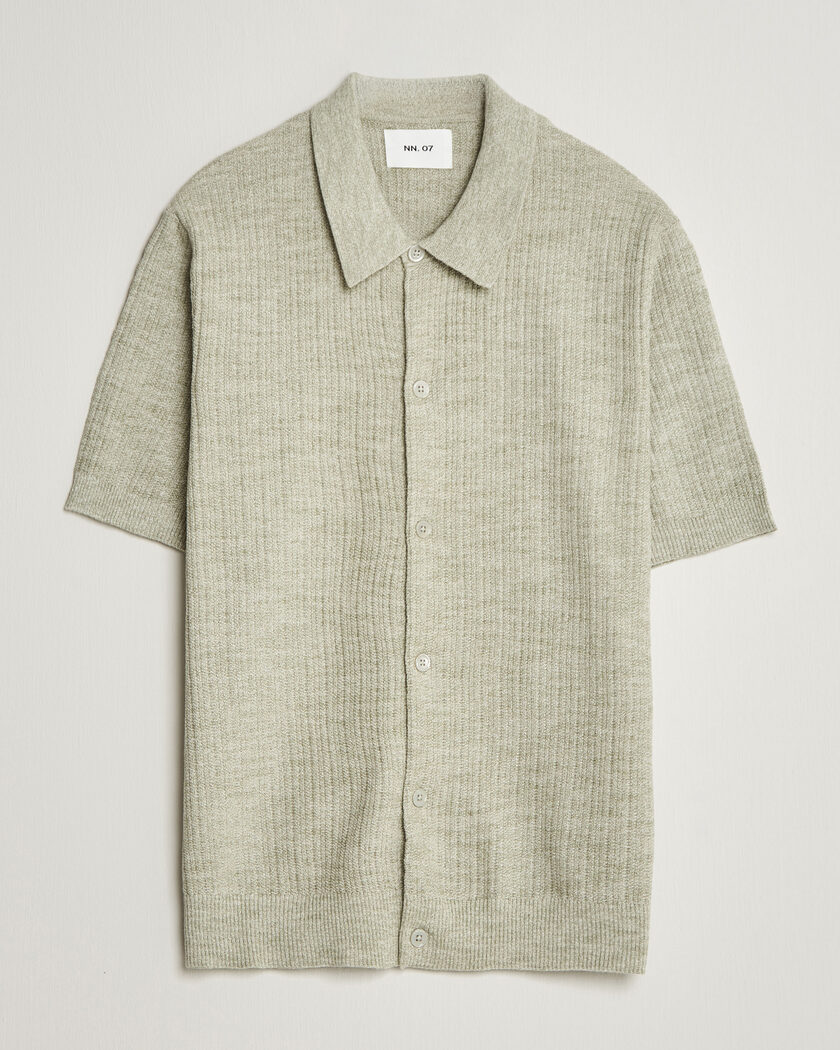 NN07 Nolan Knitted Short Sleeve Shirt Sage Green – Vert