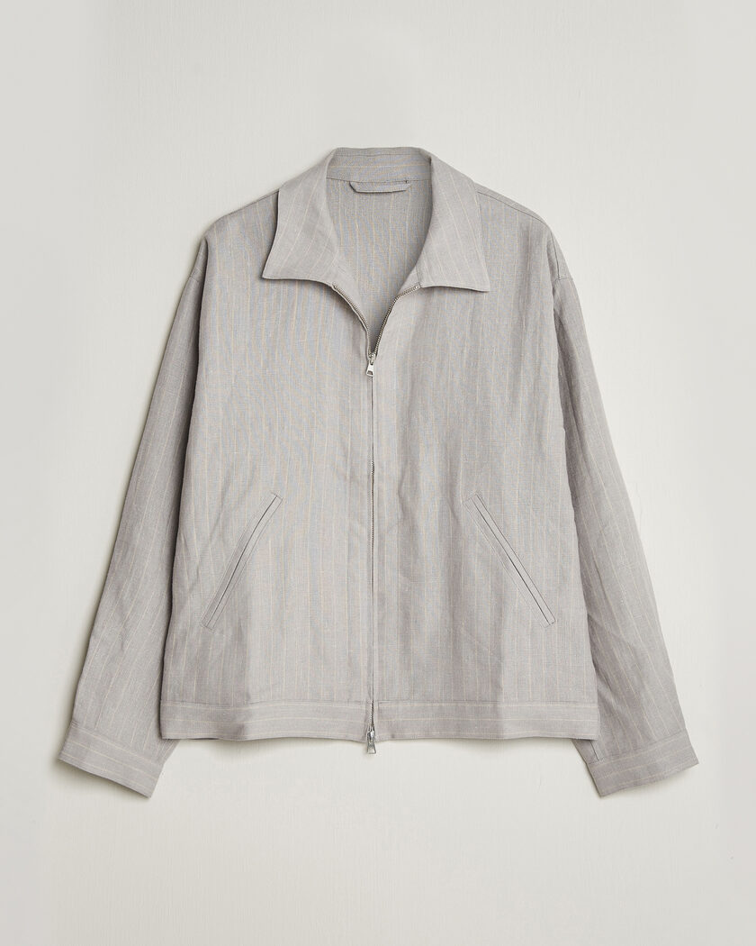 NN07 Petrus Pinstriped Linen Full Zip Overshirt Grey – Gris