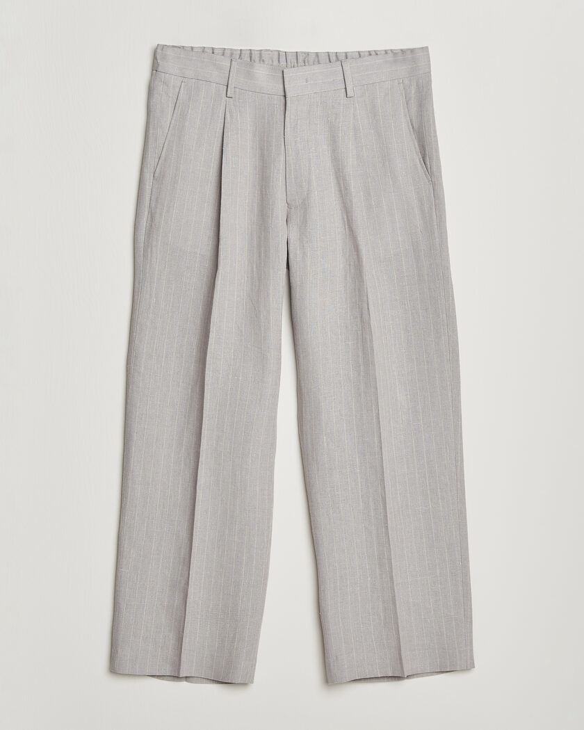 NN07 Kay Pinstriped Pleated Linen Trousers Grey – Gris