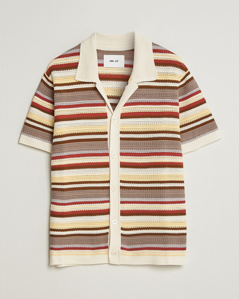 NN07 Lars Striped Knitted Short Sleeve Shirt Ivory Multi – Multicolore