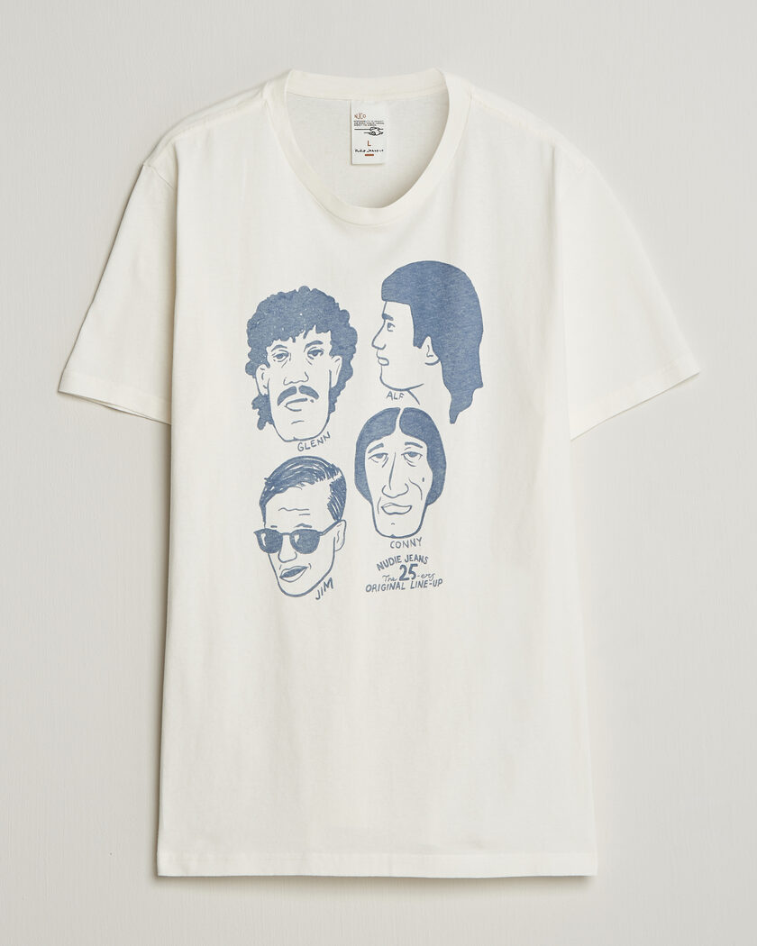 Nudie Jeans Roy Fab Four T-Shirt Chalk White - Taille: M - Coloeur: Blanc