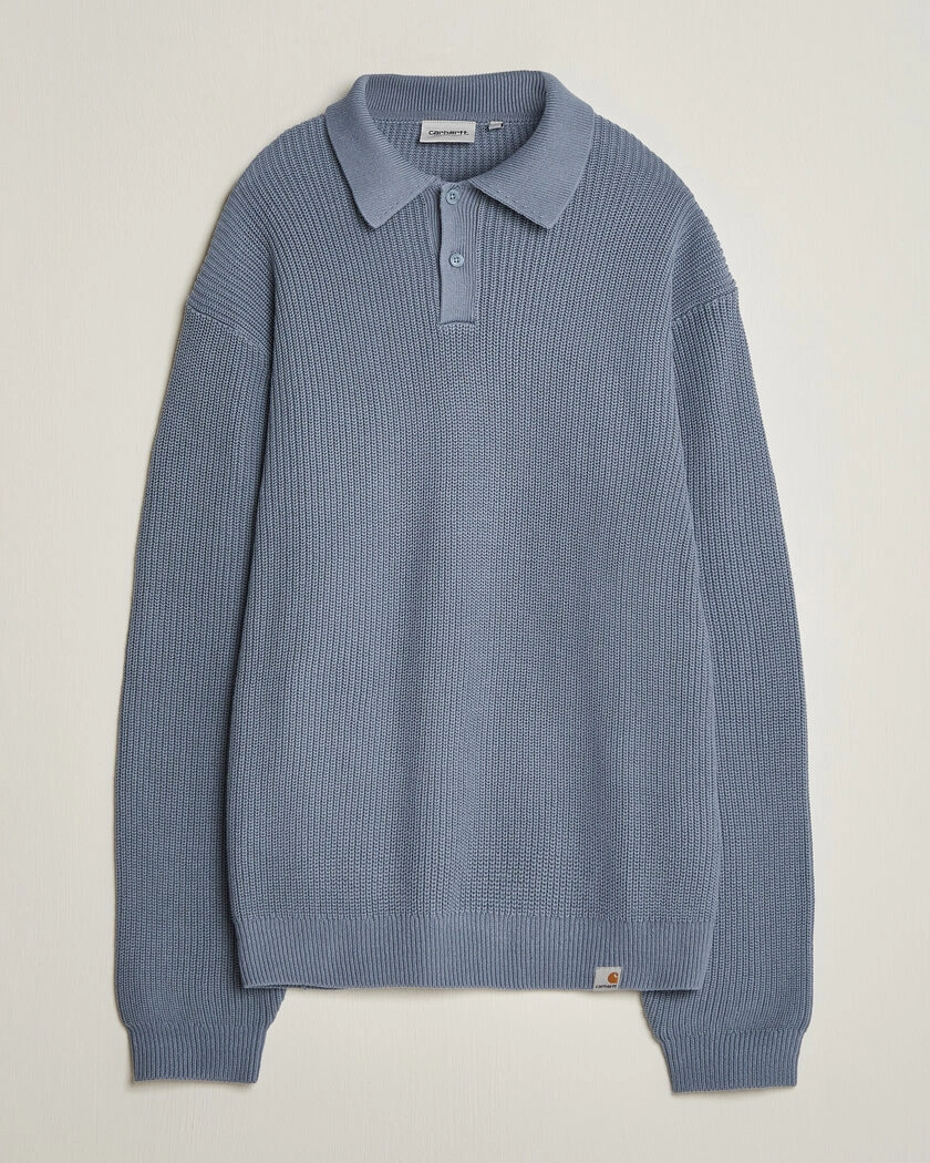Carhartt WIP Miles Knitted Cotton Polo Shad Blue – Bleu