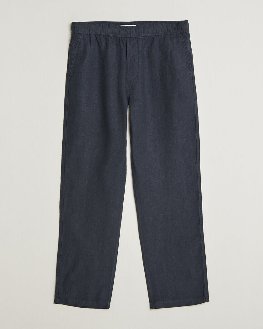 Samsøe Samsøe Jabari Linen Drawstring Trousers Salute Navy – Bleu