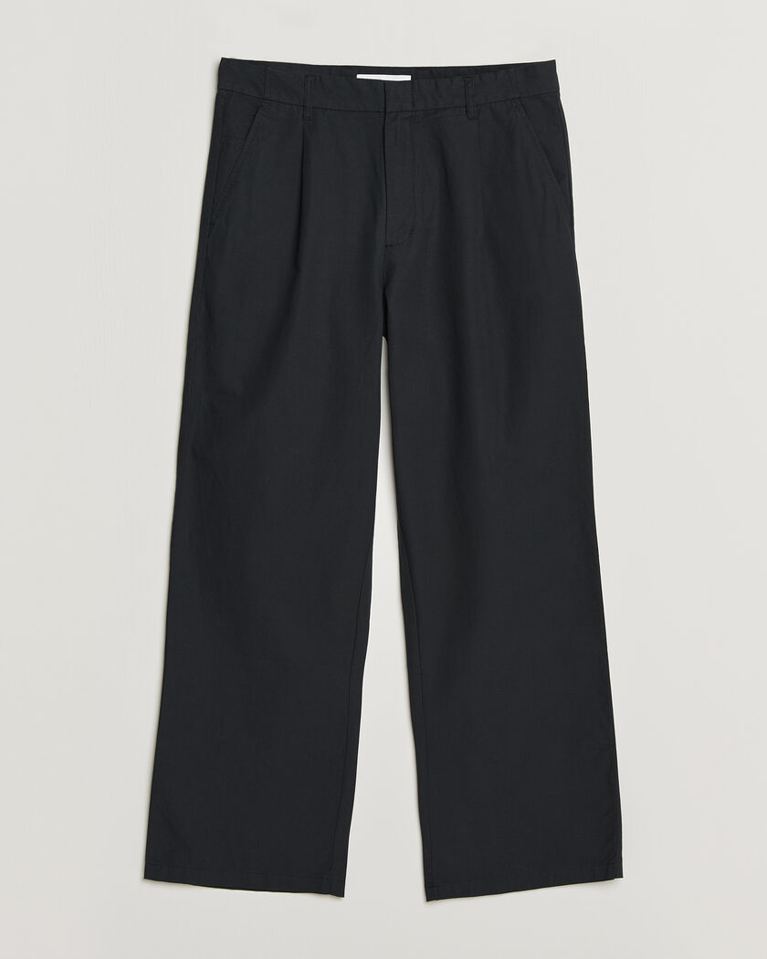 Samsøe Samsøe Valentin Cotton/Linen Pleated Trousers Black – Noir