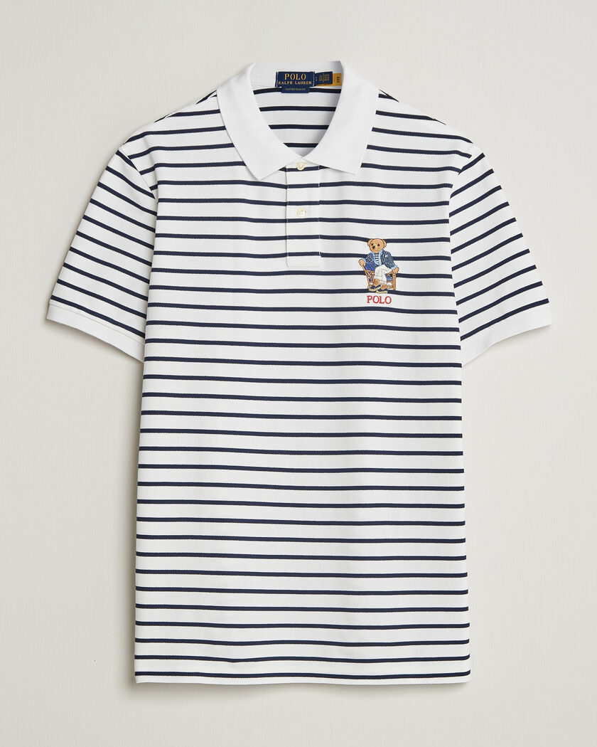 Polo Ralph Lauren Newport Bear Striped Custom Slim Polo White/Navy – Blanc