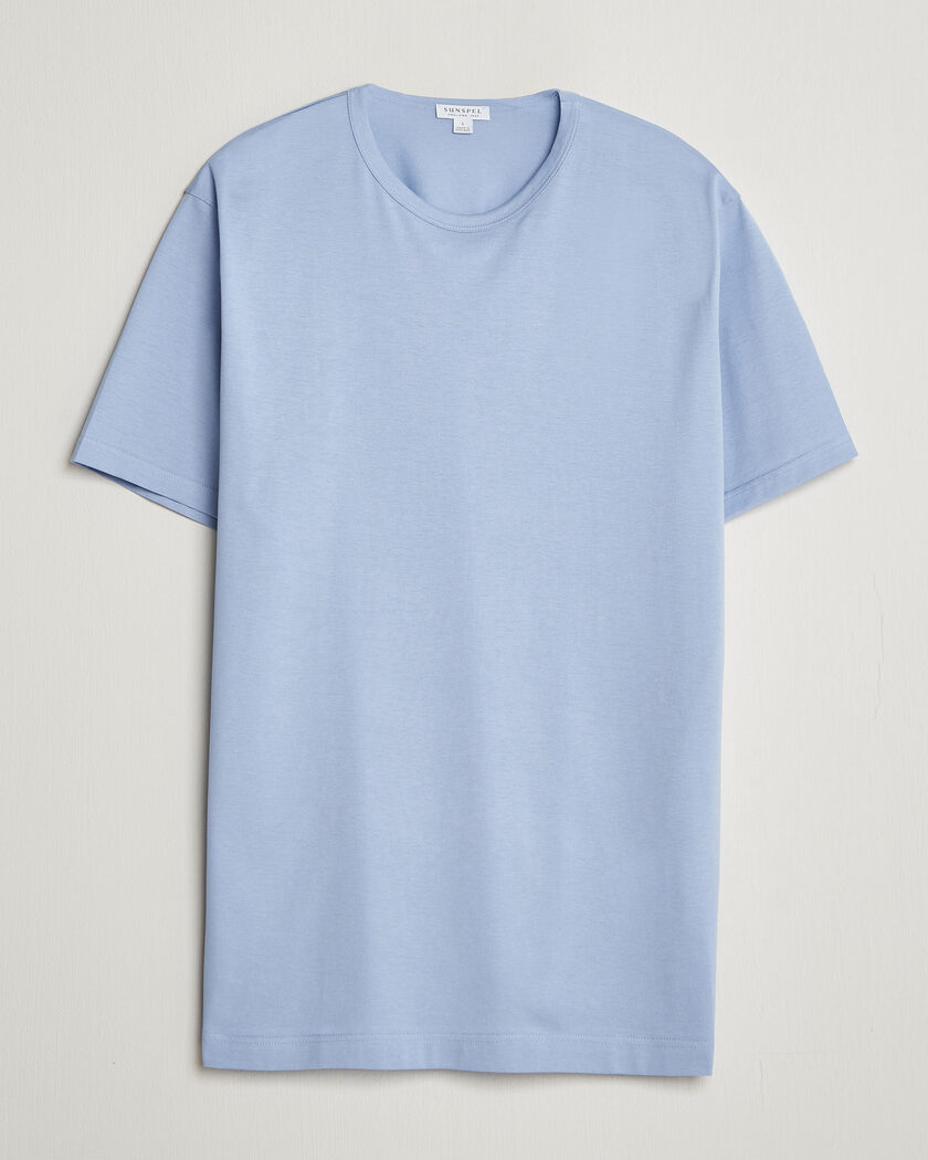 Sunspel Crew Neck Q82 Cotton T-Shirt Sky Blue – Bleu