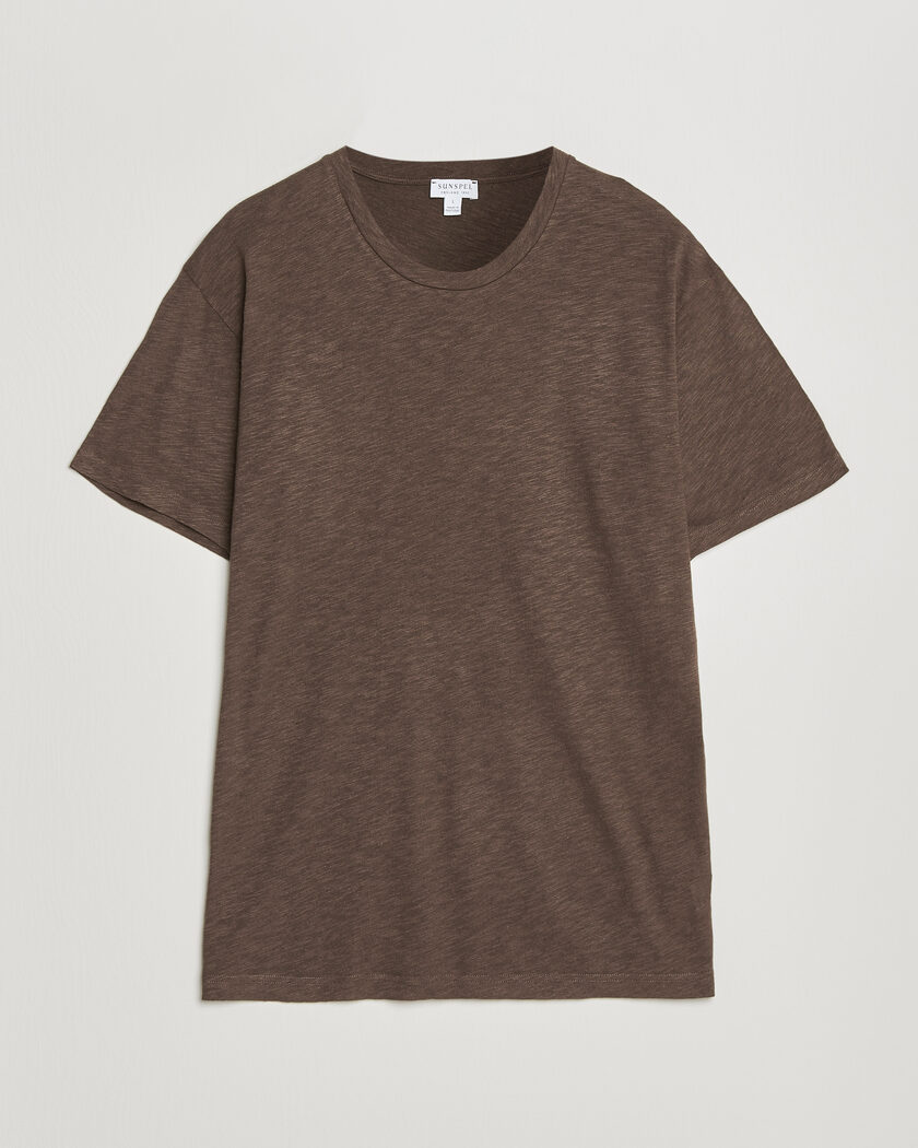 Sunspel Pima Cotton/Linen T-Shirt Dark Walnut – Marron