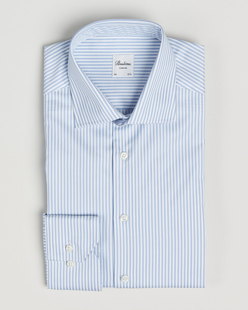 Stenströms Slimline Stripe Cut Away Shirt Light Blue – Bleu