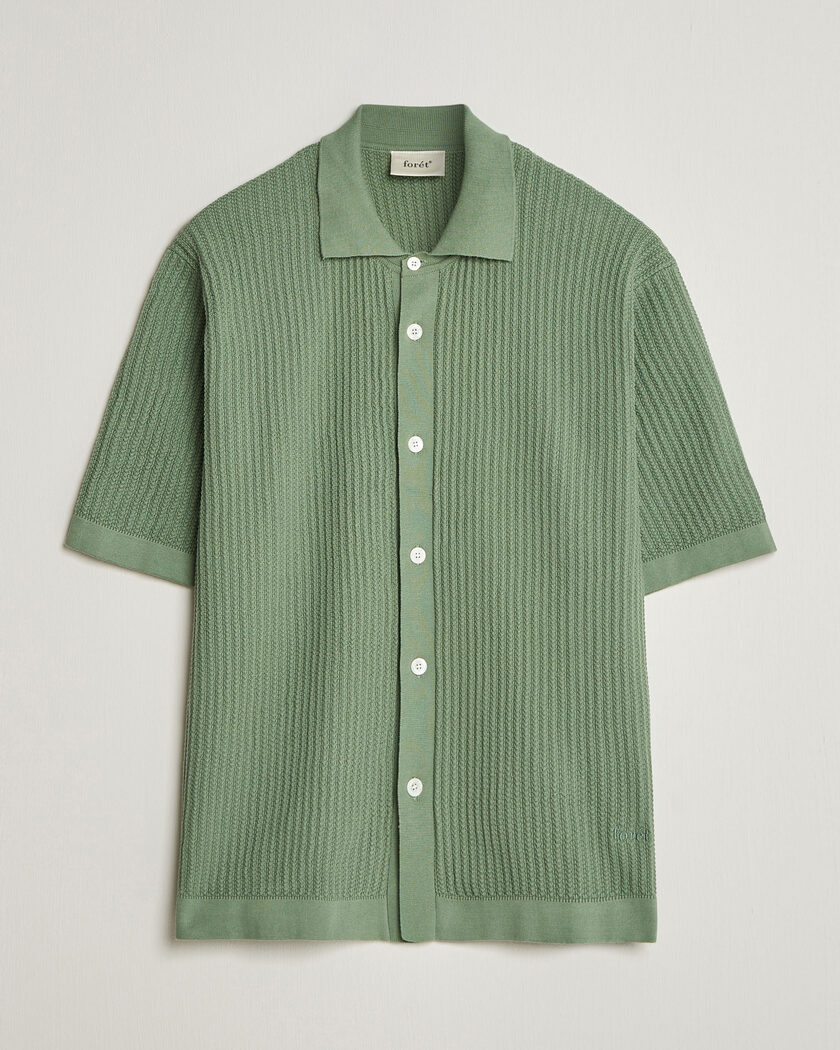 Forét Barrow Short Sleeve Knitted Cotton Shirt Green Oxide – Vert