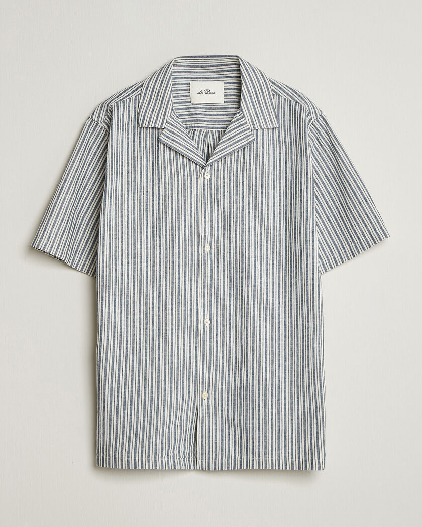 Les Deux Stripe Cotton/Linen Short Sleeve Shirt Dark Blue – Bleu