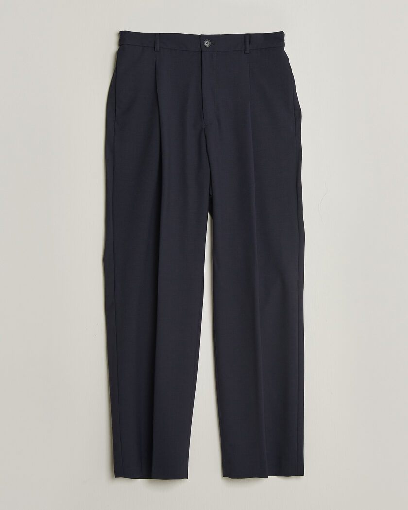 BOSS BLACK Pat Pleated Wool Trousers Dark Blue – Bleu