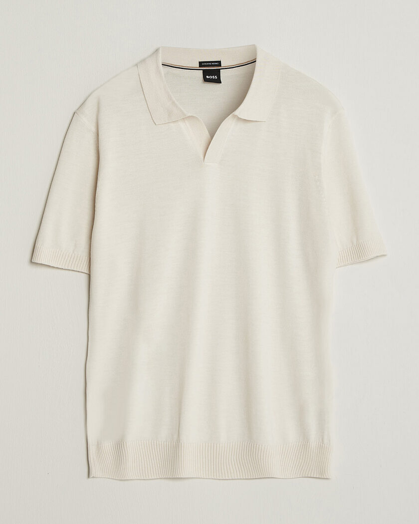 BOSS BLACK Lantoni Knitted Polo Open White – Blanc