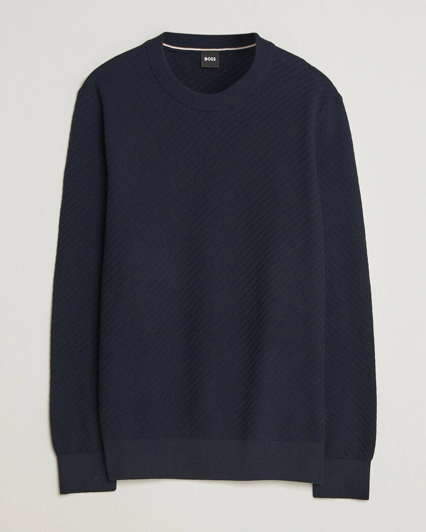 BOSS BLACK Lofranco Structured Knitted Sweater Dark Blue – Bleu