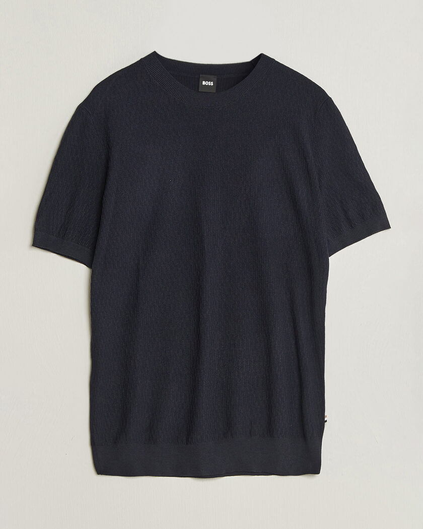 BOSS BLACK Laruso Structured Knitted T-Shirt Dark Blue – Bleu