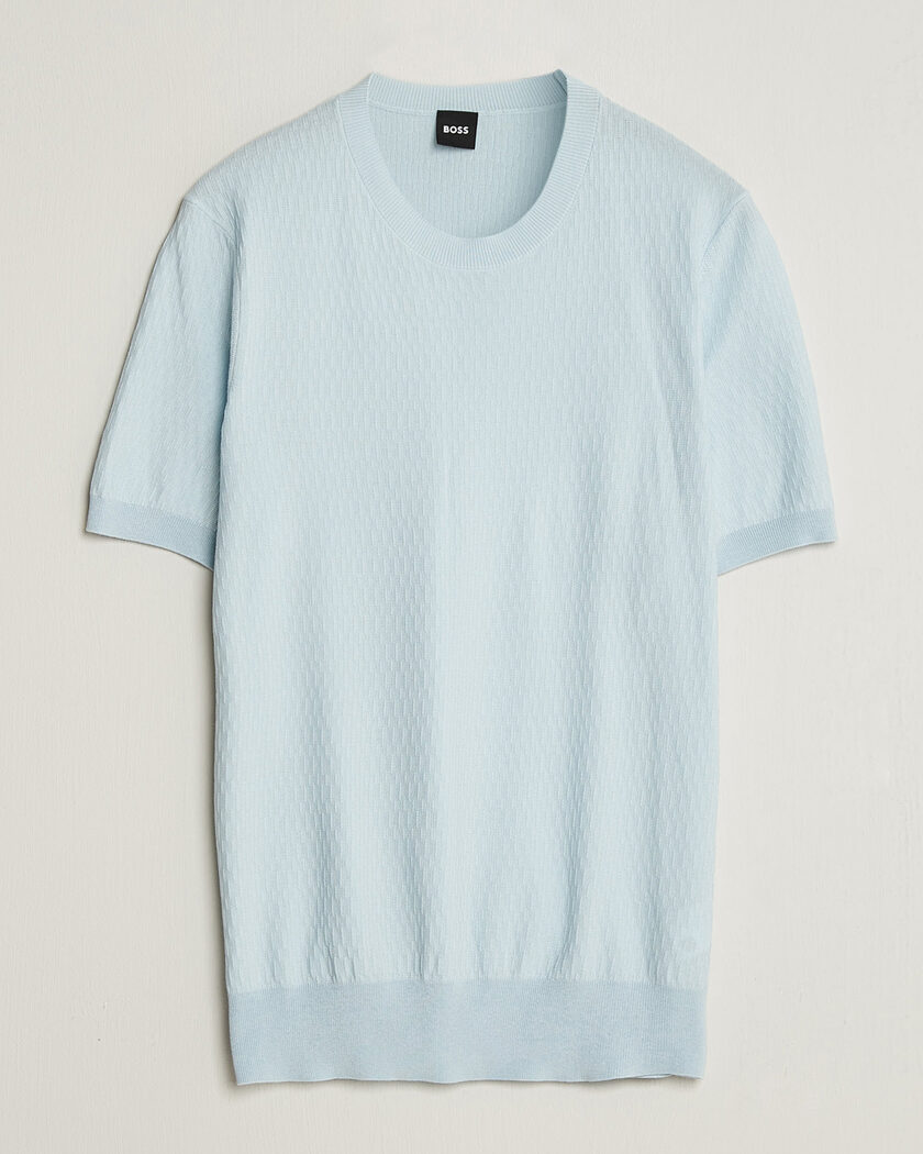 BOSS BLACK Laruso Structured Knitted T-Shirt Open Blue – Bleu