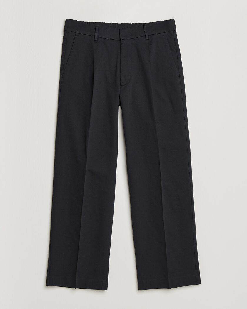 NN07 Kay Relaxed Fit Pleated Cotton Trousers Navy Blue – Bleu