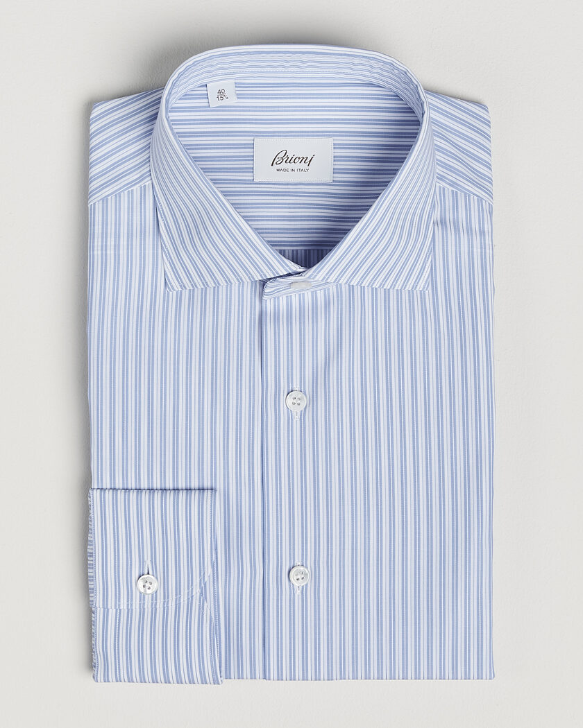 Brioni Poplin Cotton Dress Shirt Light Blue Stripe – Bleu