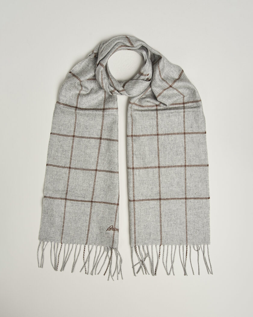 Brioni Cashmere Scarf Grey Check – Gris