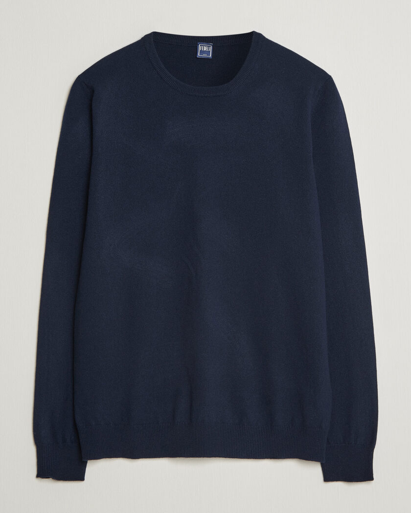 Fedeli Pure Cashmere Crew Neck Navy Blue – Bleu