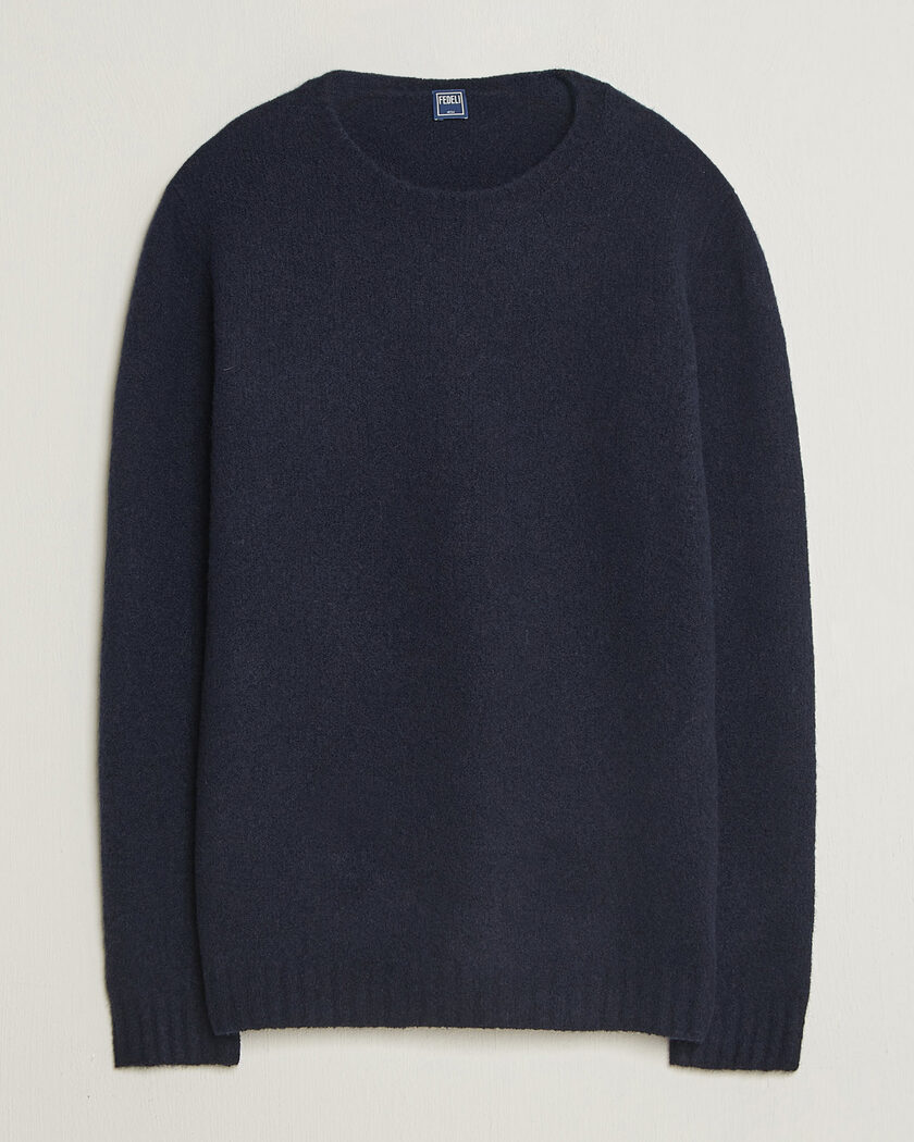 Fedeli Cashmere Blend Boucle Sweater Navy – Bleu