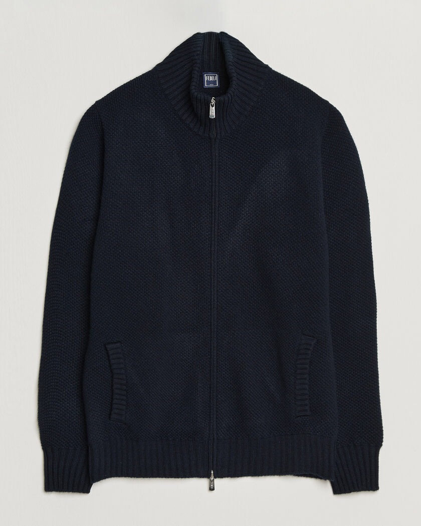 Fedeli Wool/Cashmere Honeycomb Full Zip Navy – Bleu