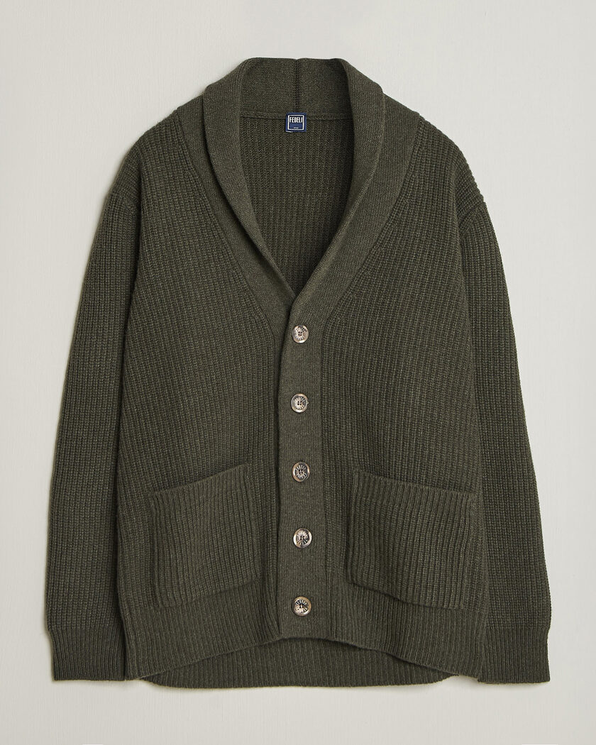 Fedeli Wool/Cashmere Shawl Cardigan Forest Green – Vert