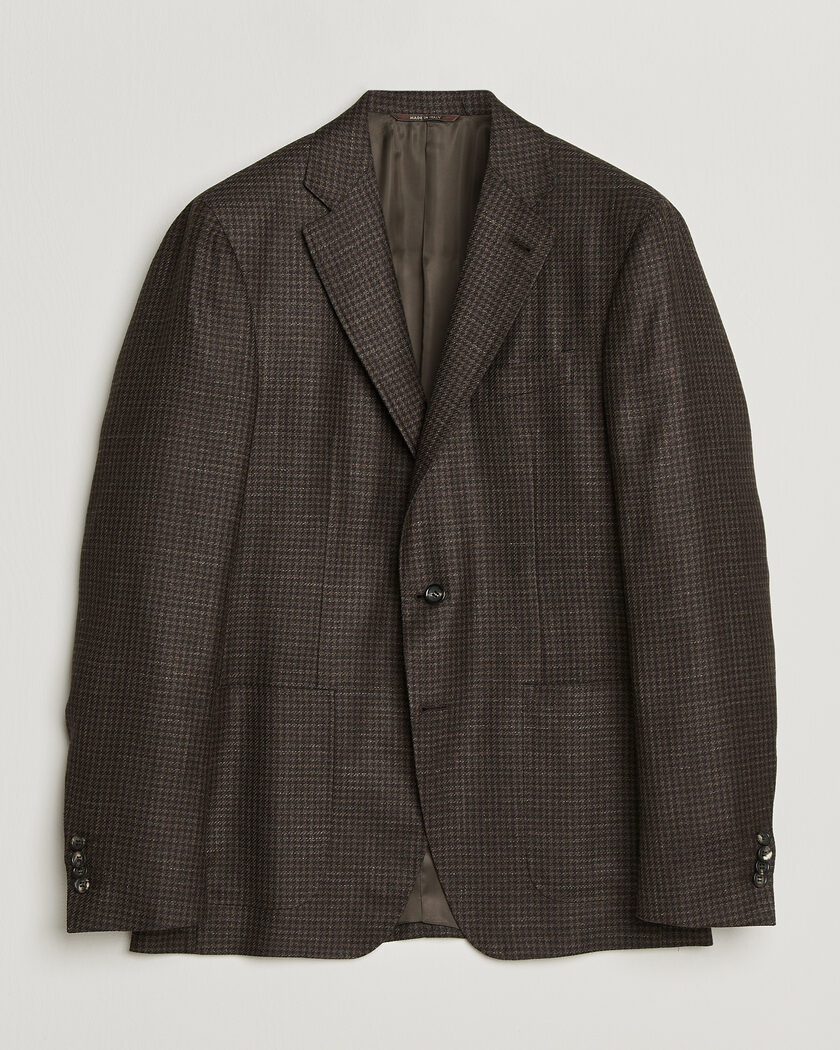 Canali Kei Houndstooth Flannel Blazer Dark Brown – Marron