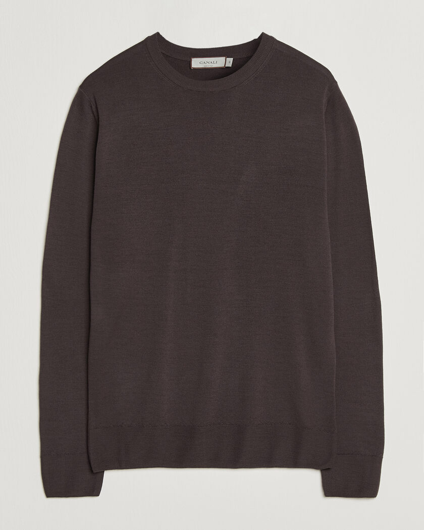 Canali Merino Wool Crew Neck Dark Brown – Marron