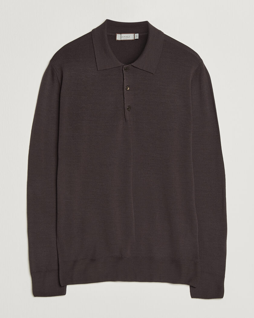 Canali Merino Wool Long Sleeve Polo Dark Brown – Marron