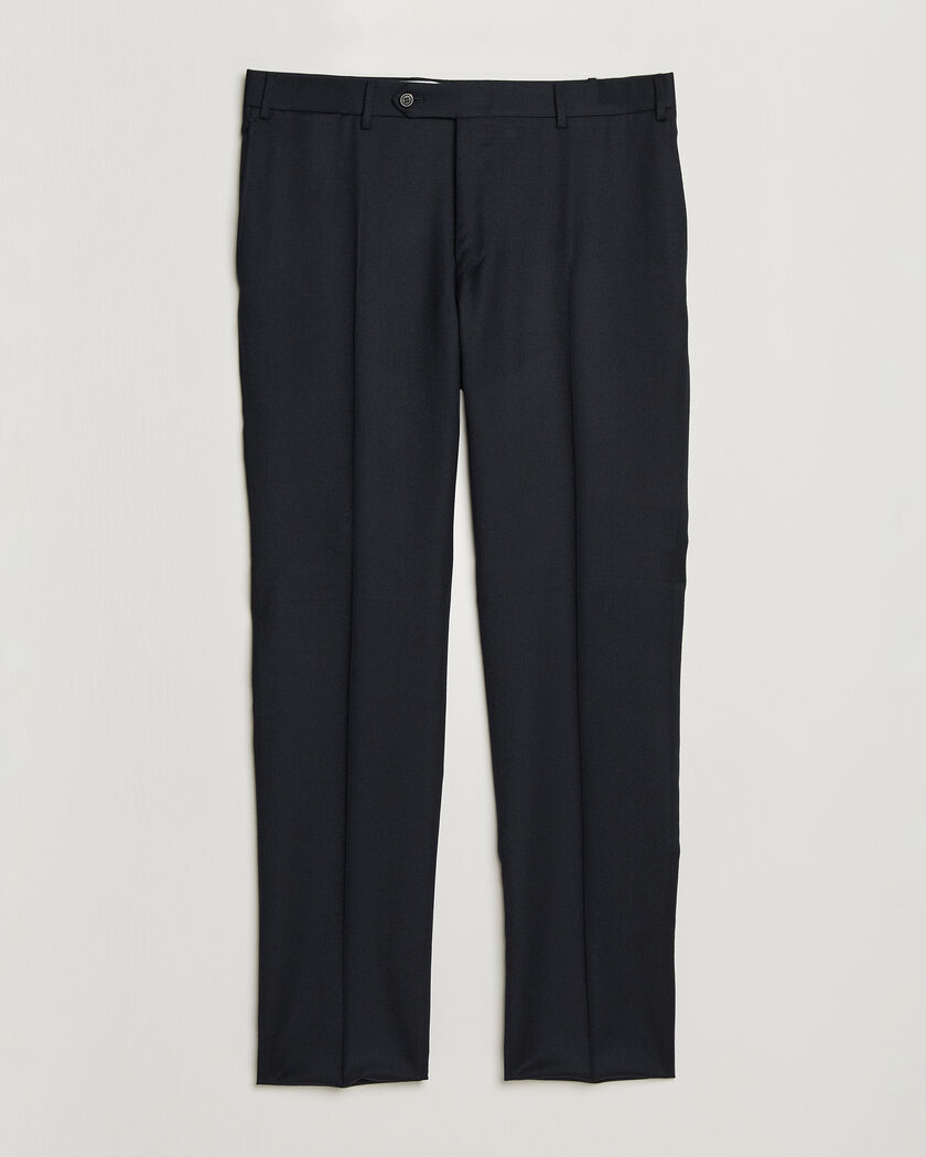 Canali Slim Fit Flannel Trousers Navy – Bleu