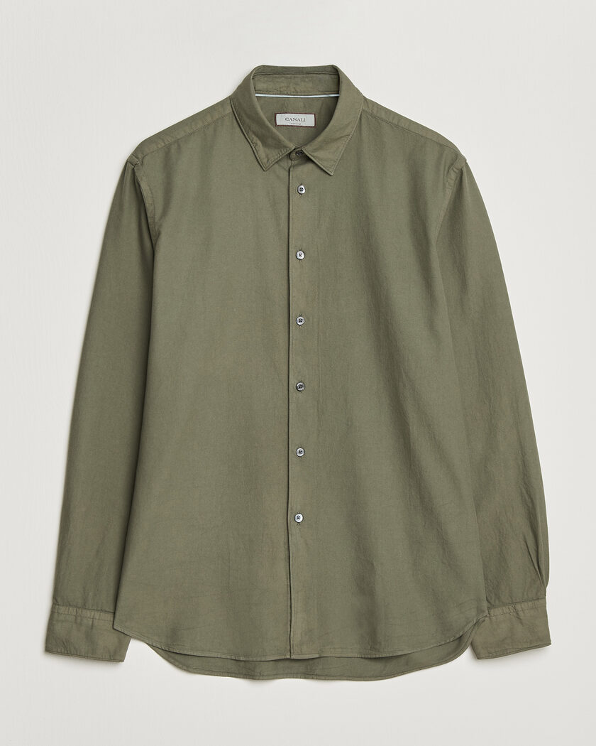 Canali Garment Dyed Cotton Shirt Olive – Vert