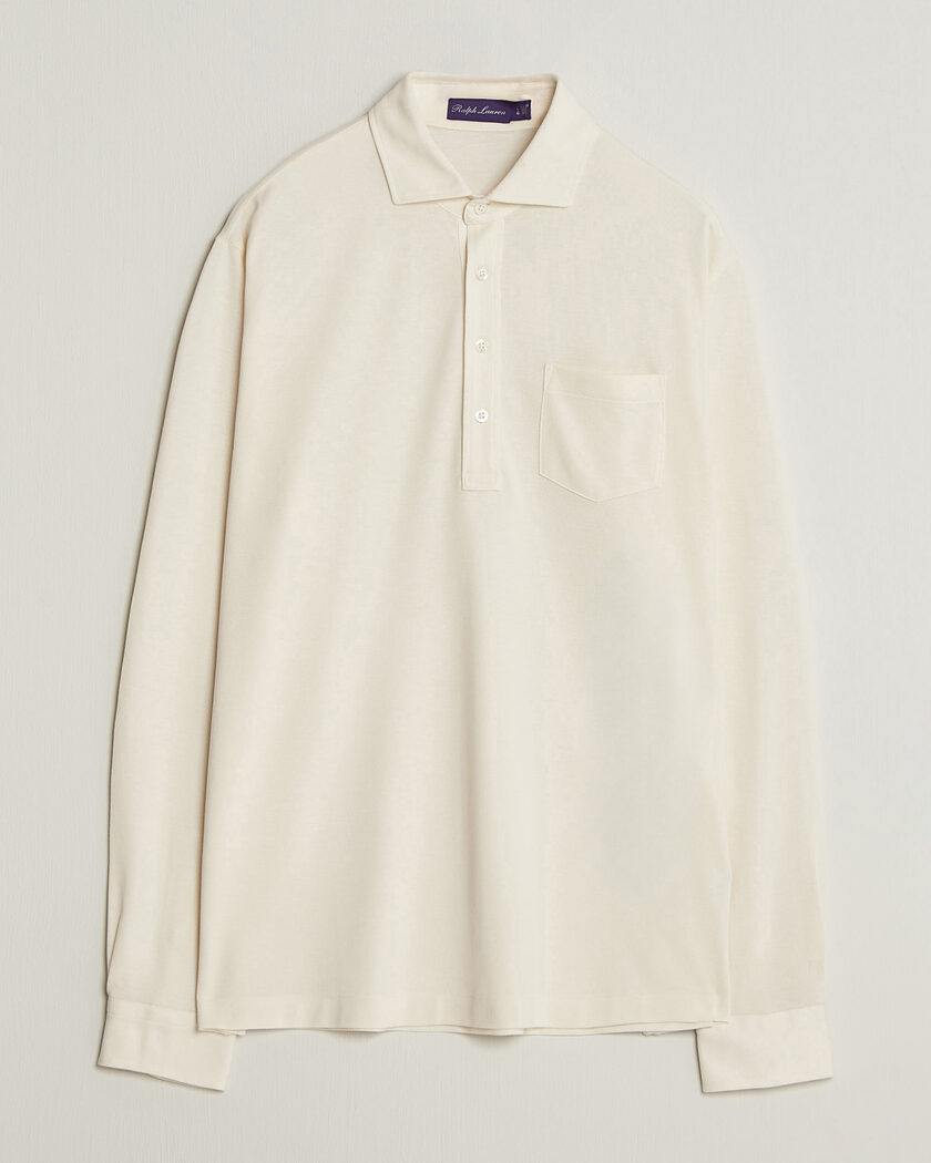 Ralph Lauren Purple Label Long Sleeve Washed Polo Classic Cream – Blanc