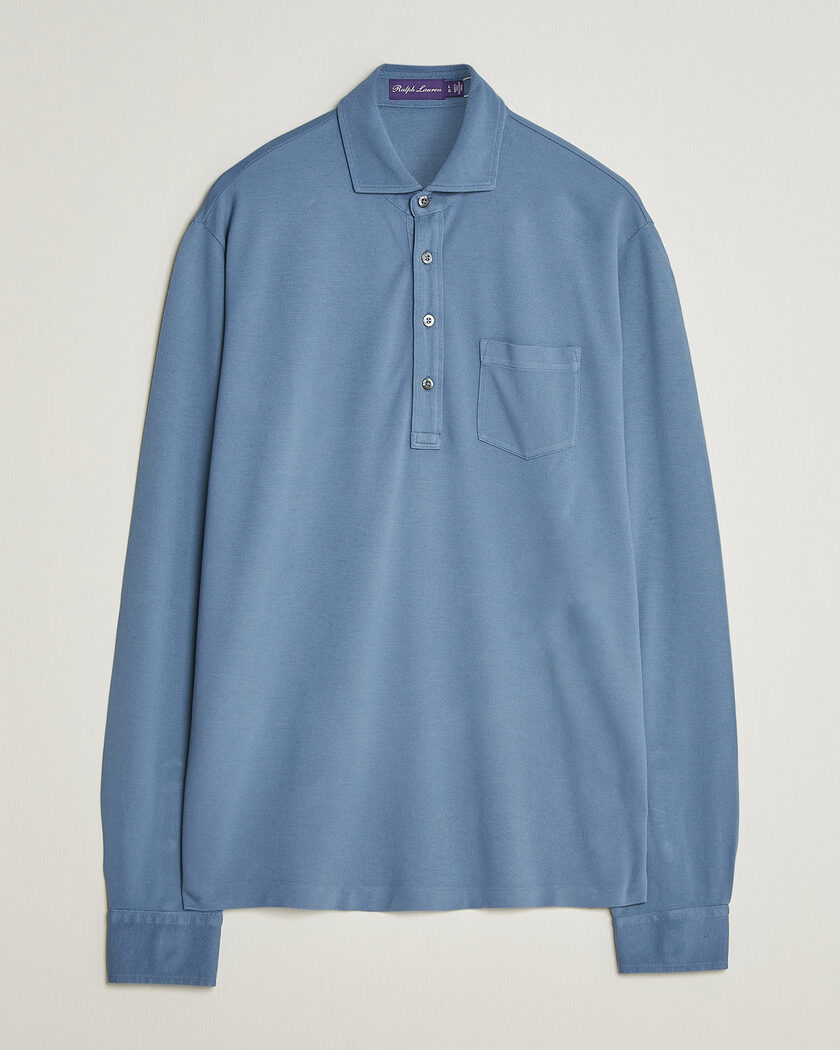 Ralph Lauren Purple Label Long Sleeve Washed Polo Blue Horizon – Bleu