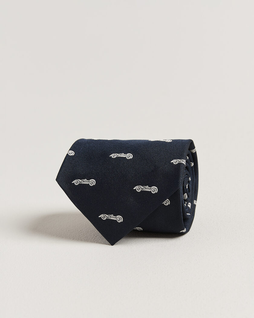 Ralph Lauren Purple Label Jacquard Race Cars Silk Tie Navy – Bleu