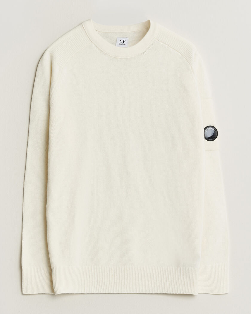 C.P. Company Knitted Lambswool Crew Neck White – Blanc