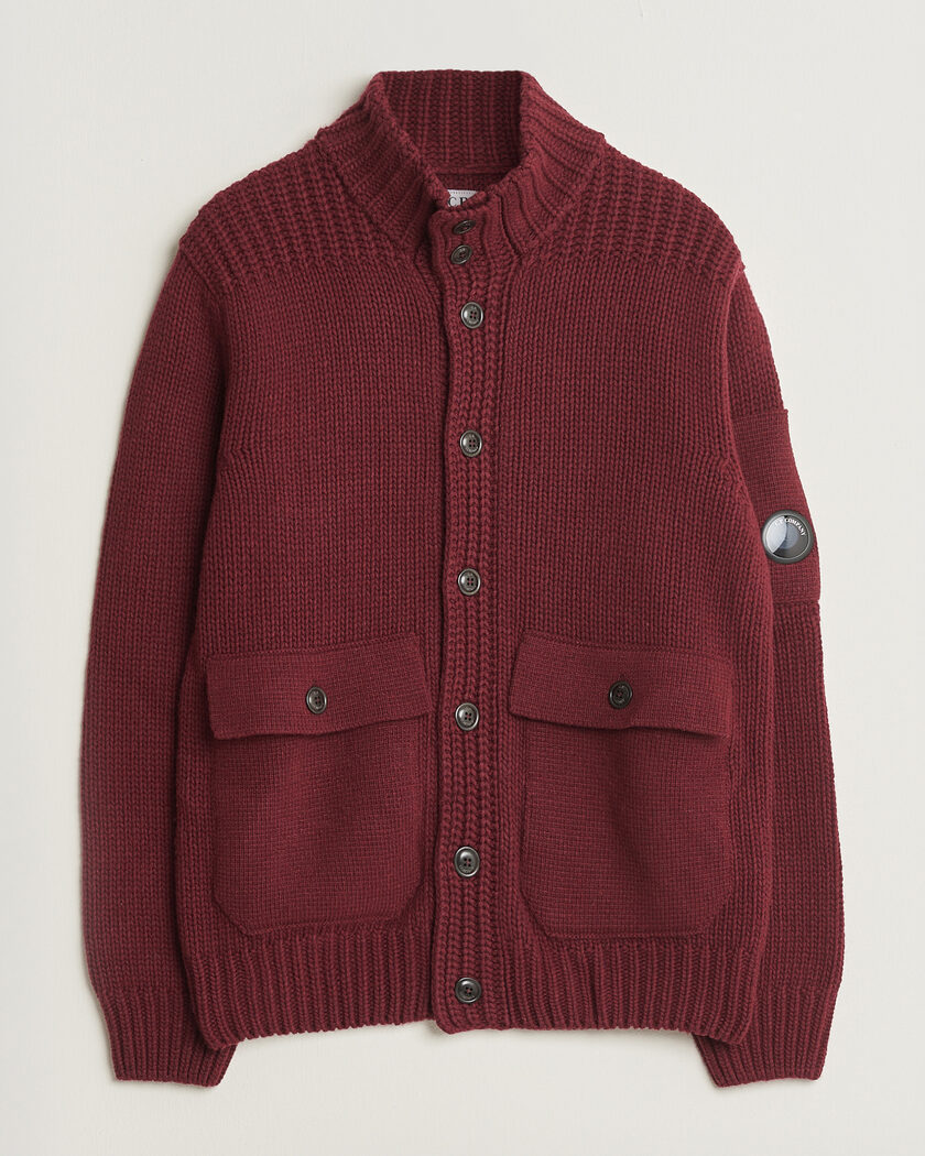 C.P. Company Heavy Lambswool Cardigan Burgundy – Rouge