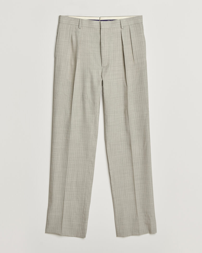 Ralph Lauren Purple Label Glenn Pinstriped Pleated Wool Trousers Grey – Gris