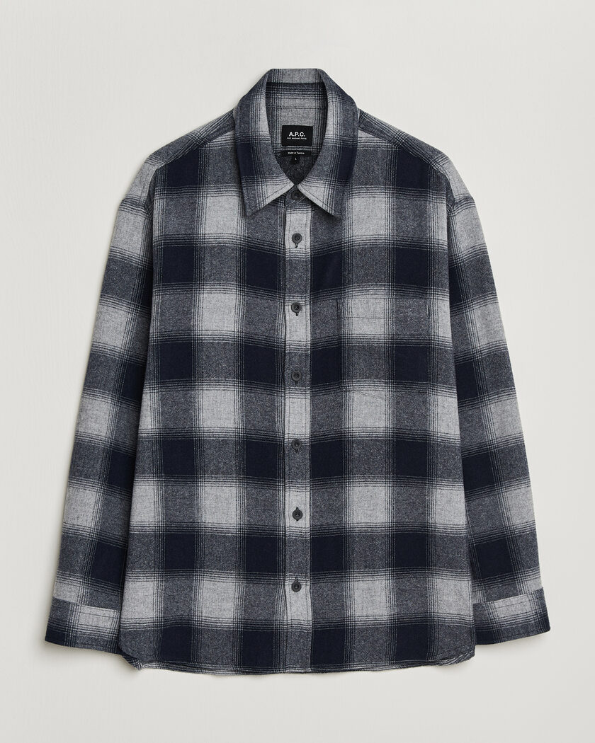  A.P.C. Malaury Checked Overshirt Light Grey – Bleu