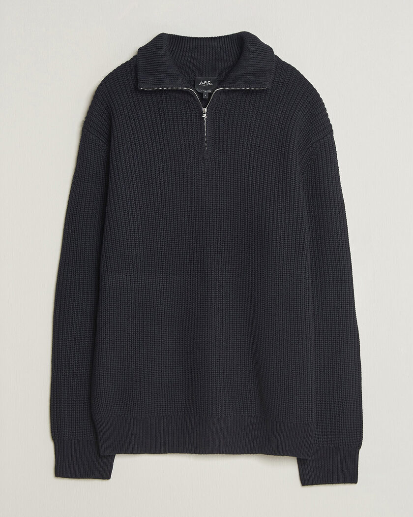 A.P.C. Daniel Wool Rib Knitted Half Zip Dark Navy – Bleu