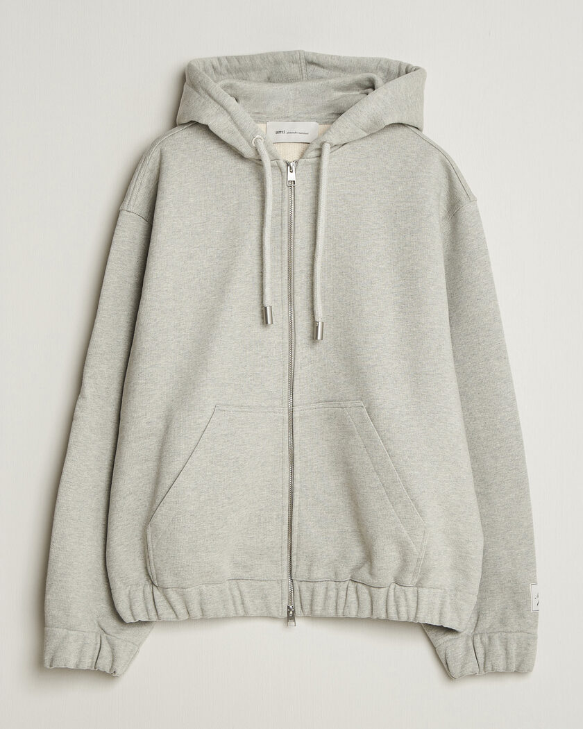 AMI Heritage Logo Full Zip Hoodie Light Grey Melange – Gris