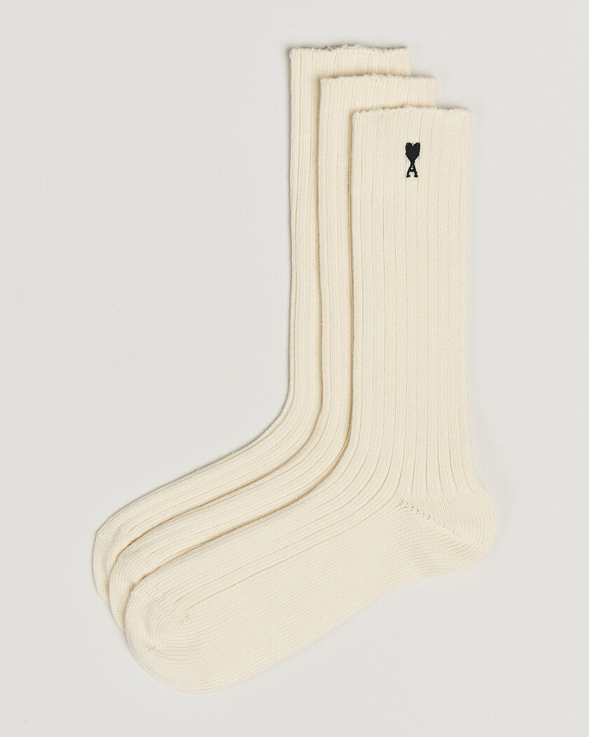 AMI 3-Pack Heart Logo Cotton Socks Ivory – Blanc