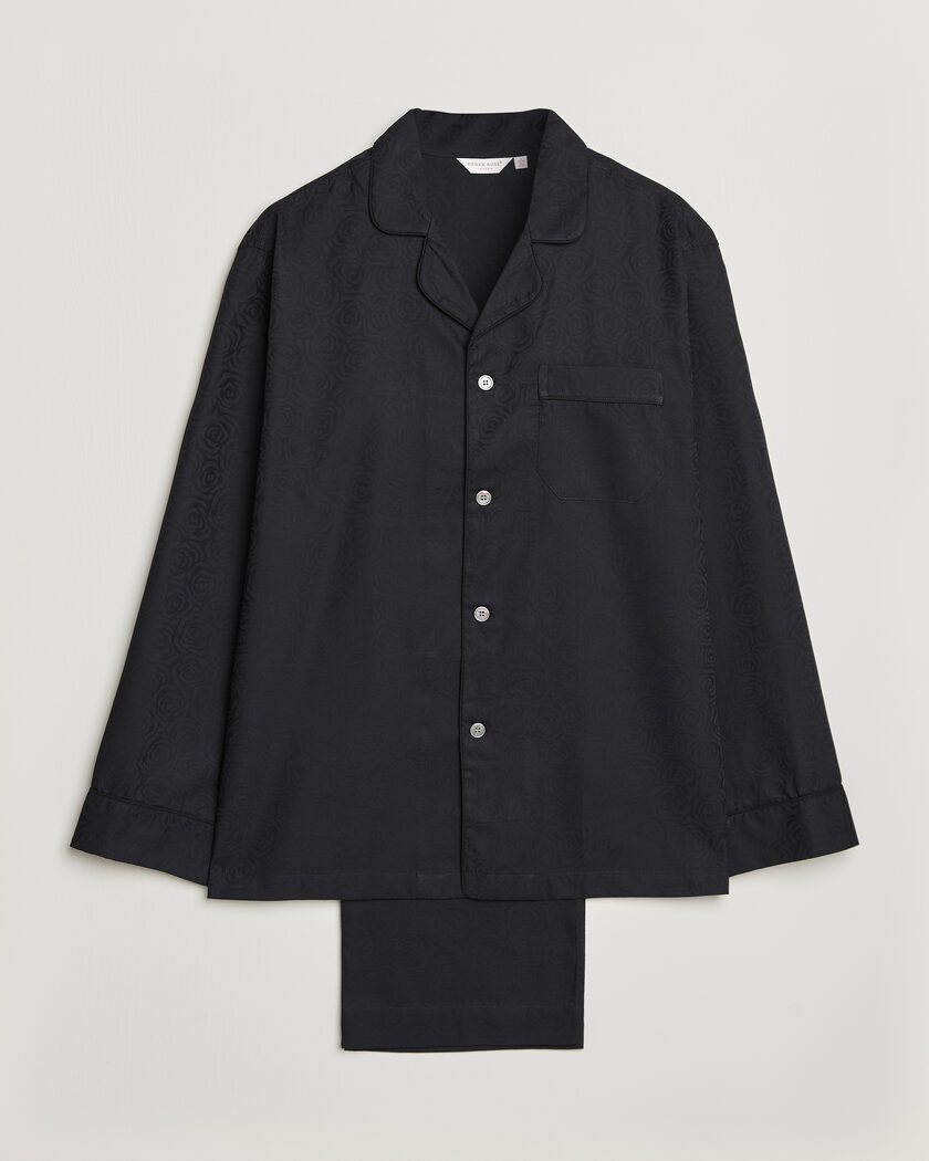 Derek Rose Piped Jacquard Cotton Pyjama Set Black – Noir