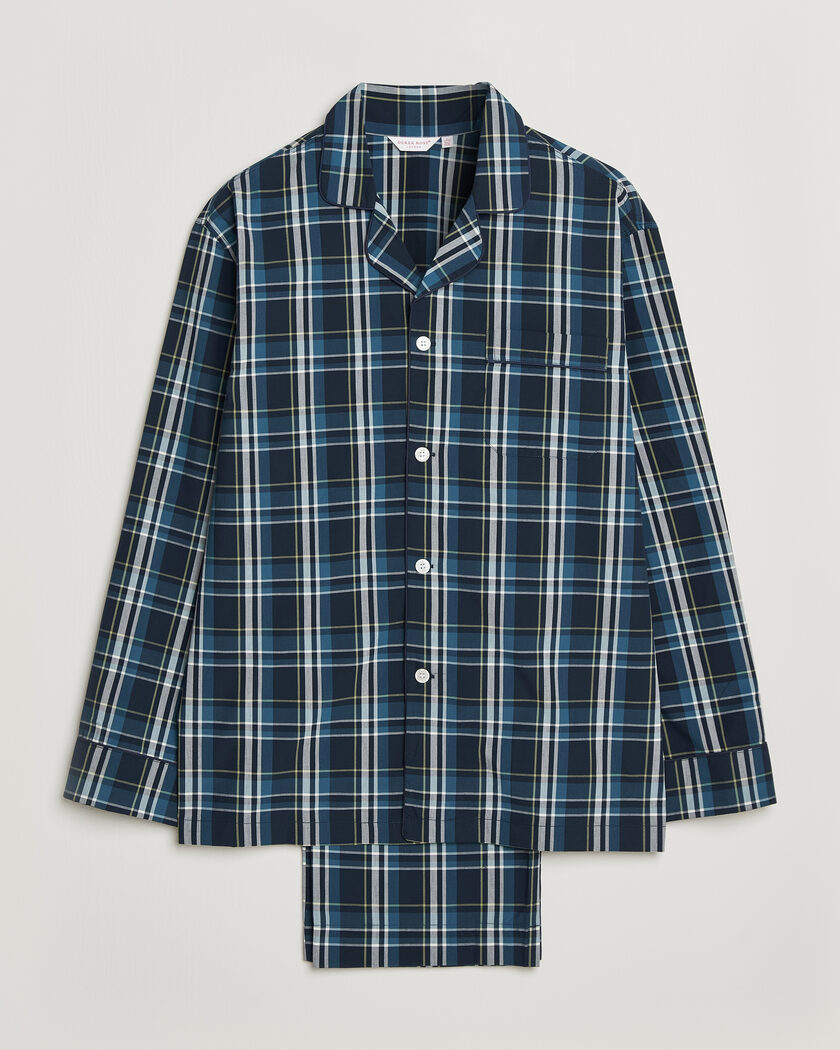 Derek Rose Piped Checked Cotton Pyjama Set Navy – Bleu