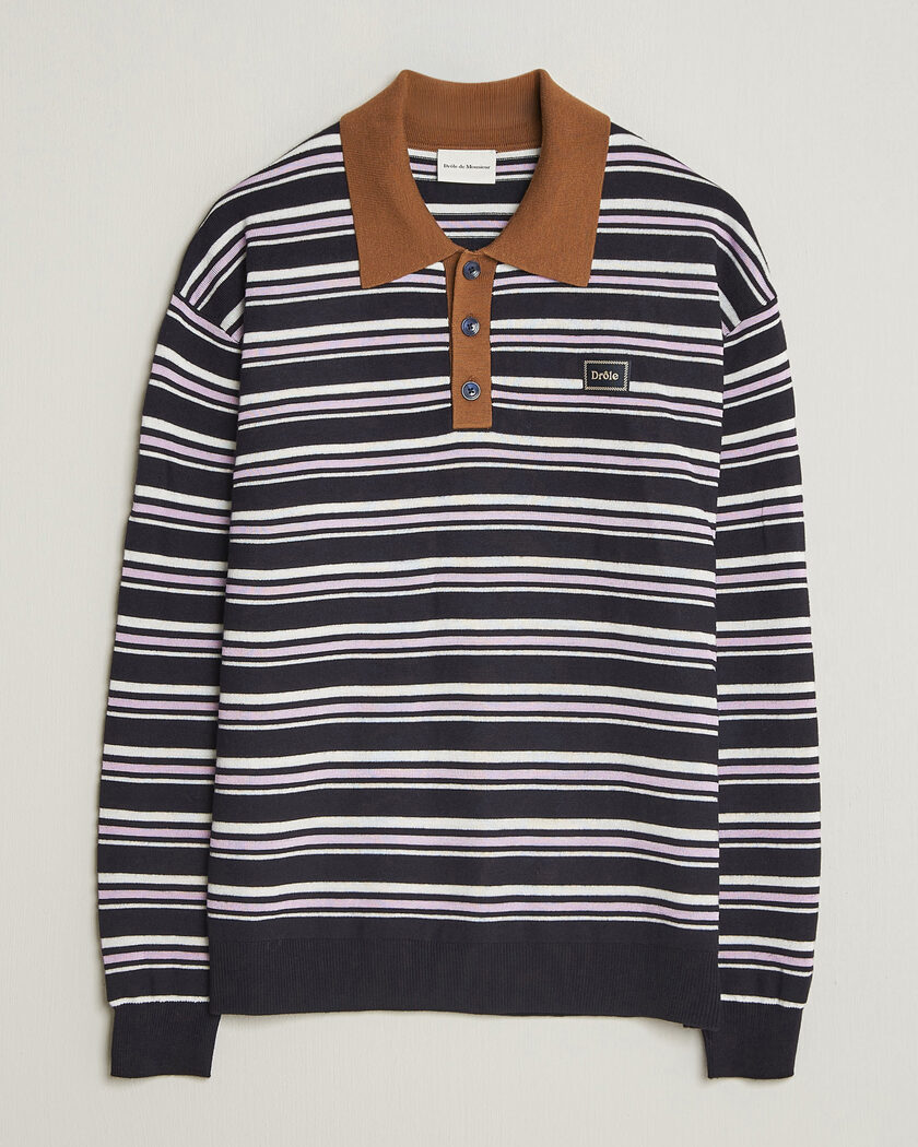 Drôle de Monsieur Striped Knitted Rugger Navy Multi – Multicolore
