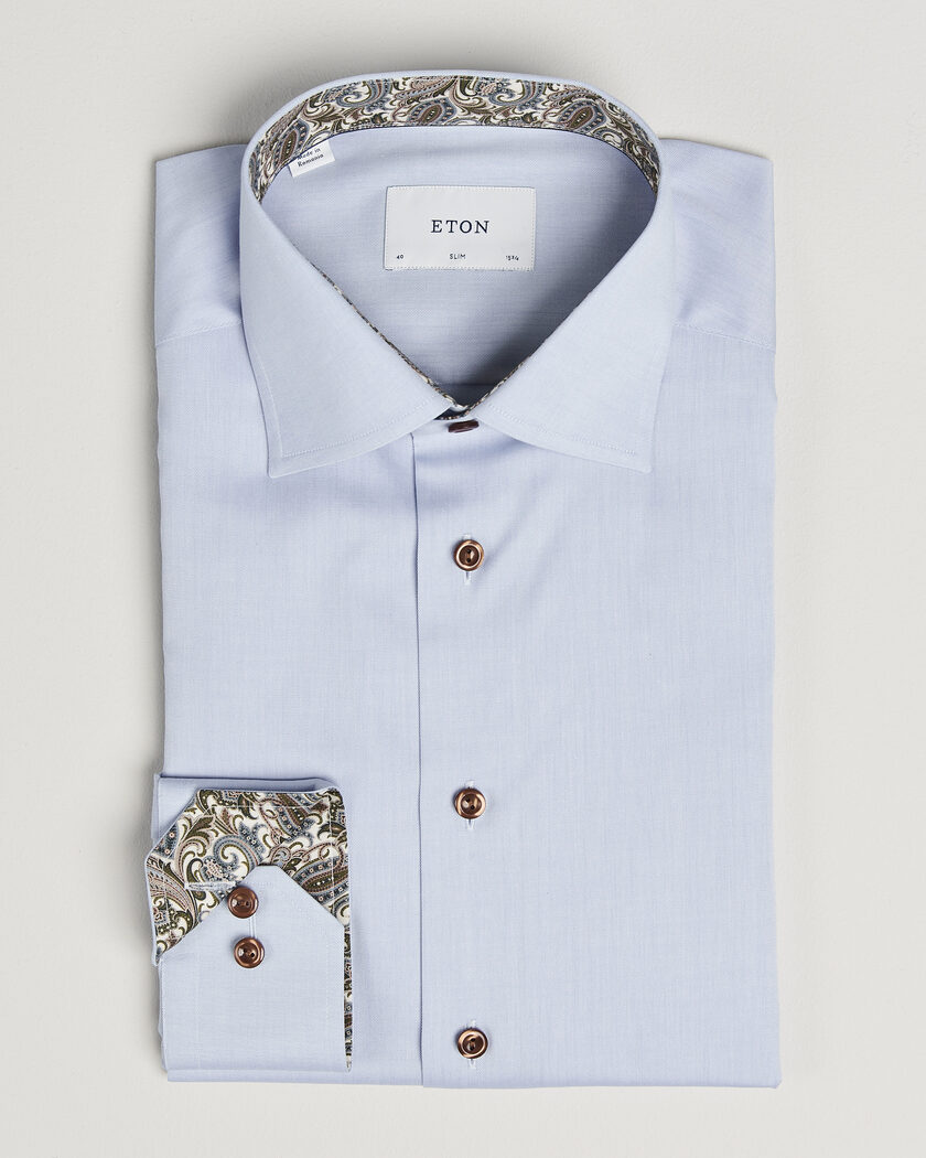 Eton Slim Fit Signature Twill Contrast Shirt Light Blue – Bleu