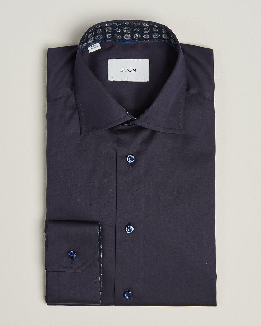 Eton Slim Fit Signature Twill Contrast Shirt Navy Blue – Bleu