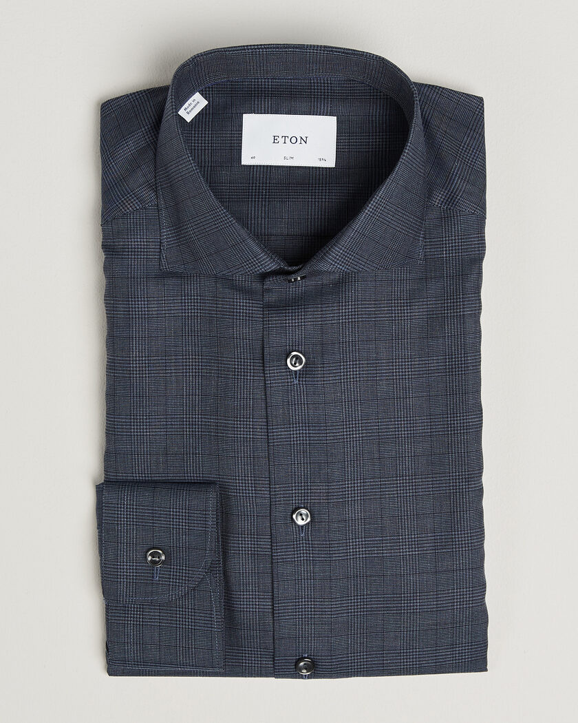 Eton Slim Fit Signature Flannel Checked Shirt Dark Blue – Bleu