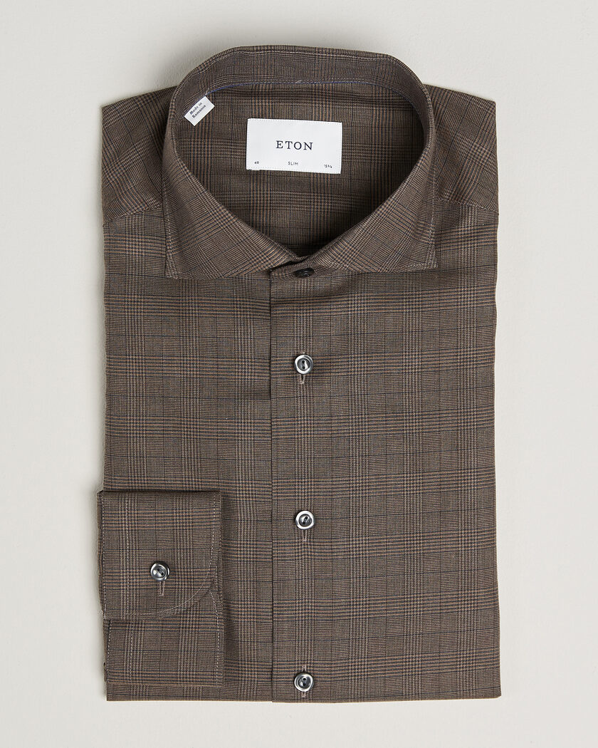 Eton Slim Fit Signature Flannel Checked Shirt Dark Brown – Marron