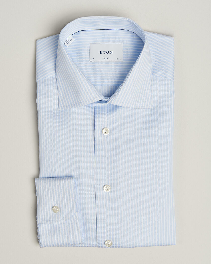 Eton Slim Fit Signature Twill Striped Shirt Light Blue – Bleu